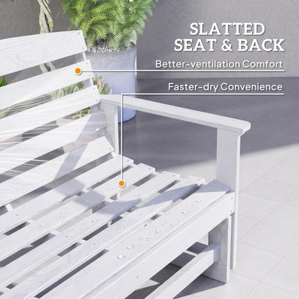 Patio Glider Bench w/ HDPE Slatted Double Rocking Chair, Distressed White