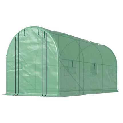 Hoop House Greenhouse, Walk-in Tunnel Greenhouse with 2 Support Rods, Zippered Roll-up Mesh Door, 14.6 feetx6.5 feetx6.6 feet, Green