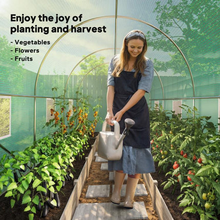 Hoop House Greenhouse, Walk-in Tunnel Greenhouse with 2 Support Rods, Zippered Roll-up Mesh Door, 14.6 feetx6.5 feetx6.6 feet, Green