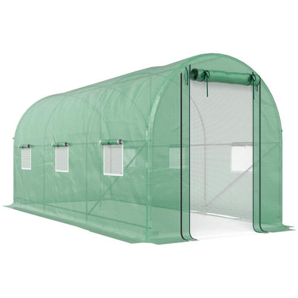 Hoop House Greenhouse, Walk-in Tunnel Greenhouse with 2 Support Rods, Zippered Roll-up Mesh Door, 14.6 feetx6.5 feetx6.6 feet, Green