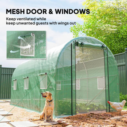 Hoop House Greenhouse, Walk-in Tunnel Greenhouse with 2 Support Rods, Zippered Roll-up Mesh Door, 14.6 feetx6.5 feetx6.6 feet, Green