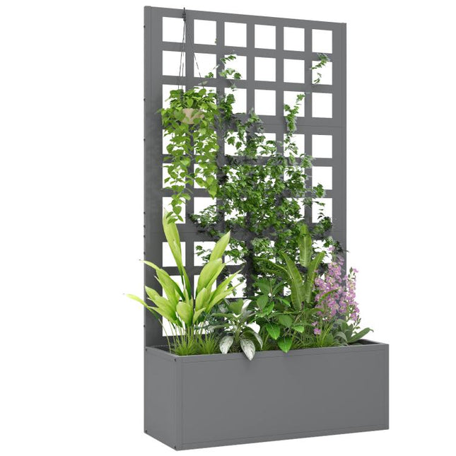 Galvanized Raised Garden Bed Planter Box with Trellis for Climbing Plants, Vegetable, Vines, 24 inch x 9 inch x 44.5 inch, Gray