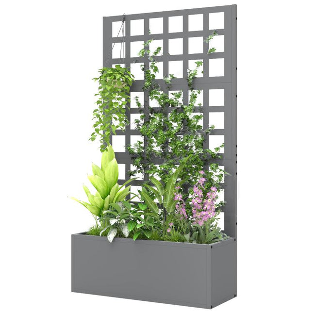 Galvanized Raised Garden Bed Planter Box with Trellis for Climbing Plants, Vegetable, Vines, 24 inch x 9 inch x 44.5 inch, Gray