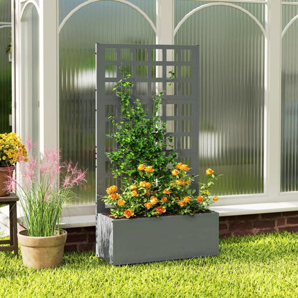 Galvanized Raised Garden Bed Planter Box with Trellis for Climbing Plants, Vegetable, Vines, 24 inch x 9 inch x 44.5 inch, Gray