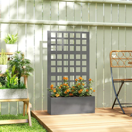 Galvanized Raised Garden Bed Planter Box with Trellis for Climbing Plants, Vegetable, Vines, 24 inch x 9 inch x 44.5 inch, Gray