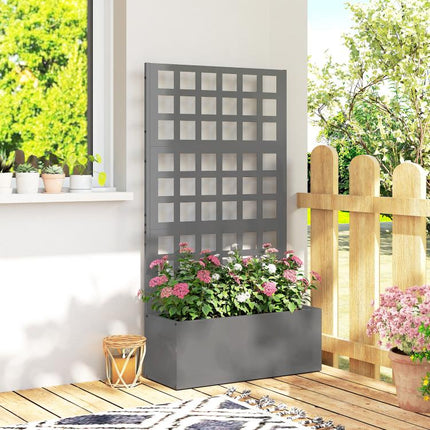 Galvanized Raised Garden Bed Planter Box with Trellis for Climbing Plants, Vegetable, Vines, 24 inch x 9 inch x 44.5 inch, Gray