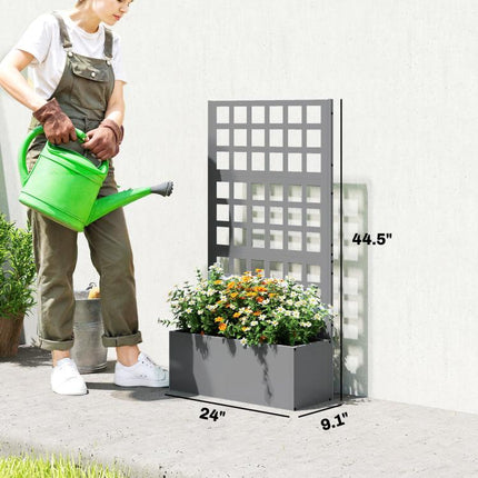 Galvanized Raised Garden Bed Planter Box with Trellis for Climbing Plants, Vegetable, Vines, 24 inch x 9 inch x 44.5 inch, Gray