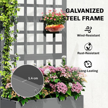 Galvanized Raised Garden Bed Planter Box with Trellis for Climbing Plants, Vegetable, Vines, 24 inch x 9 inch x 44.5 inch, Gray