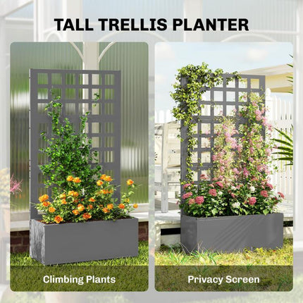 Galvanized Raised Garden Bed Planter Box with Trellis for Climbing Plants, Vegetable, Vines, 24 inch x 9 inch x 44.5 inch, Gray