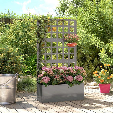 Galvanized Raised Garden Bed Planter Box with Trellis for Climbing Plants, Vegetable, Vines, 24 inch x 9 inch x 44.5 inch, Gray