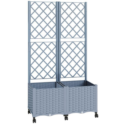 Planter Box with Trellis, Self Watering Raised Garden Bed with Lockable Wheels and Drainage Holes, Gray