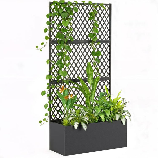 Metal Planter Box with Trellis, Raised Garden Bed with Trellis, Diamond Lattice Privacy Planter for Climbing Plants