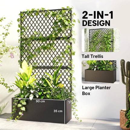 Metal Planter Box with Trellis, Raised Garden Bed with Trellis, Diamond Lattice Privacy Planter for Climbing Plants