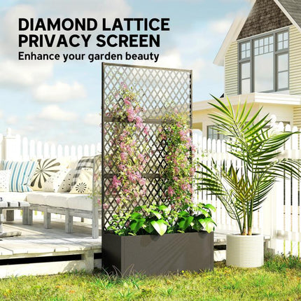 Metal Planter Box with Trellis, Raised Garden Bed with Trellis, Diamond Lattice Privacy Planter for Climbing Plants