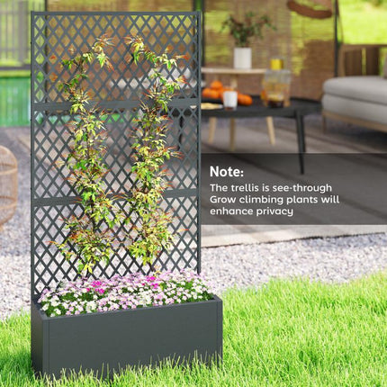 Metal Planter Box with Trellis, Raised Garden Bed with Trellis, Diamond Lattice Privacy Planter for Climbing Plants