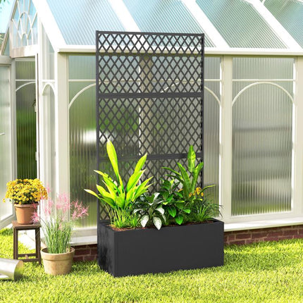 Metal Planter Box with Trellis, Raised Garden Bed with Trellis, Diamond Lattice Privacy Planter for Climbing Plants