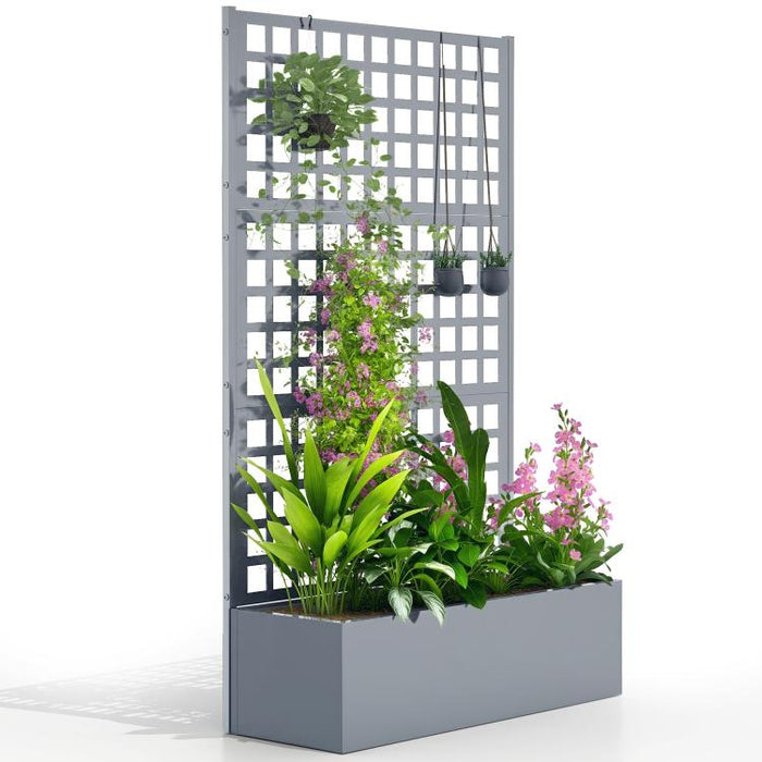 Galvanized Raised Garden Bed Planter Box with Trellis for Climbing Plants, Vegetable, Vines, 43 inch x 16 inch x 70 inch, Gray