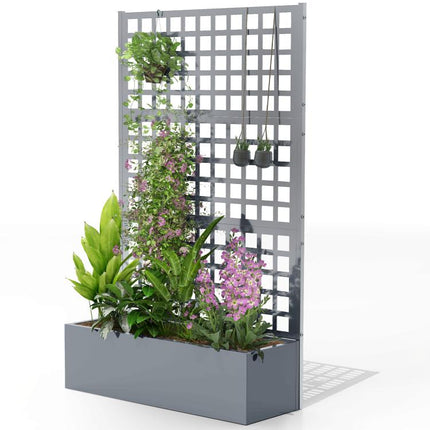 Galvanized Raised Garden Bed Planter Box with Trellis for Climbing Plants, Vegetable, Vines, 43 inch x 16 inch x 70 inch, Gray