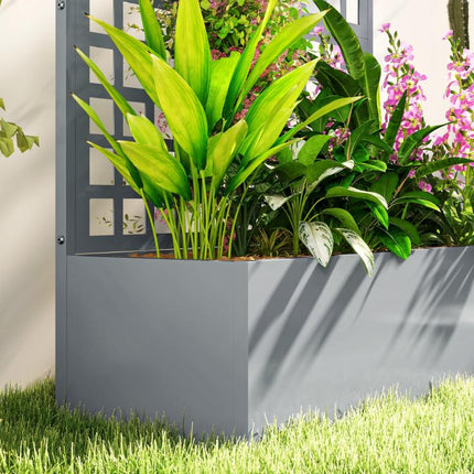 Galvanized Raised Garden Bed Planter Box with Trellis for Climbing Plants, Vegetable, Vines, 43 inch x 16 inch x 70 inch, Gray