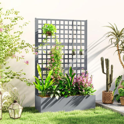 Galvanized Raised Garden Bed Planter Box with Trellis for Climbing Plants, Vegetable, Vines, 43 inch x 16 inch x 70 inch, Gray
