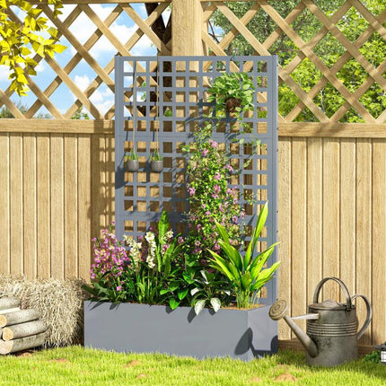 Galvanized Raised Garden Bed Planter Box with Trellis for Climbing Plants, Vegetable, Vines, 43 inch x 16 inch x 70 inch, Gray