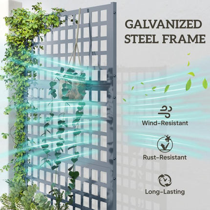 Galvanized Raised Garden Bed Planter Box with Trellis for Climbing Plants, Vegetable, Vines, 43 inch x 16 inch x 70 inch, Gray
