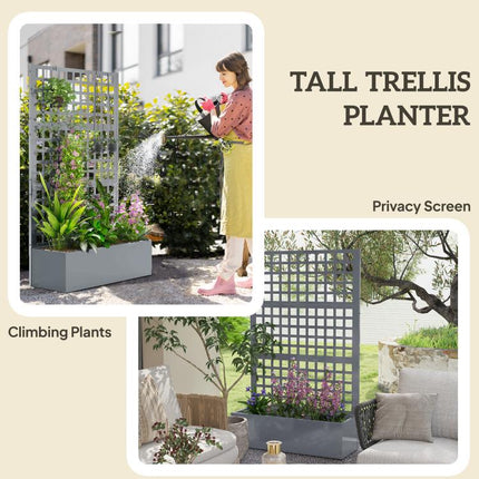 Galvanized Raised Garden Bed Planter Box with Trellis for Climbing Plants, Vegetable, Vines, 43 inch x 16 inch x 70 inch, Gray