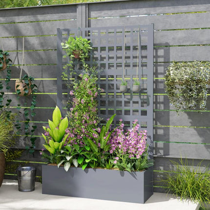 Galvanized Raised Garden Bed Planter Box with Trellis for Climbing Plants, Vegetable, Vines, 43 inch x 16 inch x 70 inch, Gray