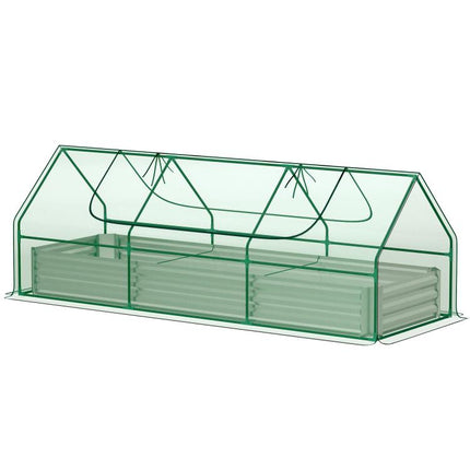 8.6 x 3 x 1ft Metal Planter Box with Mini Greenhouse, Galvanized Raised Garden Bed with Cover, Green and Silver