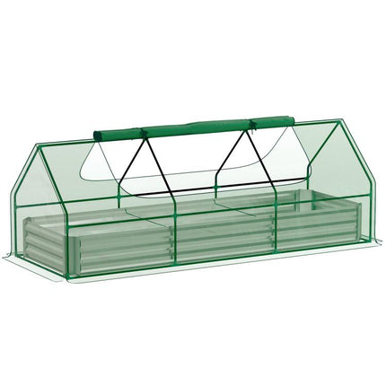 8.6 x 3 x 1ft Metal Planter Box with Mini Greenhouse, Galvanized Raised Garden Bed with Cover, Green and Silver