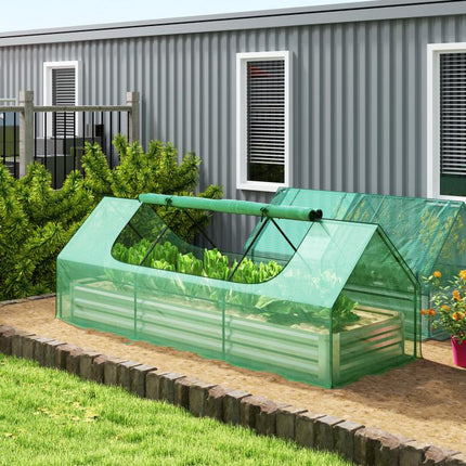 8.6 x 3 x 1ft Metal Planter Box with Mini Greenhouse, Galvanized Raised Garden Bed with Cover, Green and Silver