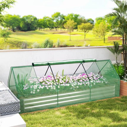 8.6 x 3 x 1ft Metal Planter Box with Mini Greenhouse, Galvanized Raised Garden Bed with Cover, Green and Silver