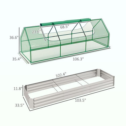 8.6 x 3 x 1ft Metal Planter Box with Mini Greenhouse, Galvanized Raised Garden Bed with Cover, Green and Silver