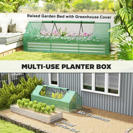 8.6 x 3 x 1ft Metal Planter Box with Mini Greenhouse, Galvanized Raised Garden Bed with Cover, Green and Silver