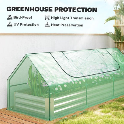 8.6 x 3 x 1ft Metal Planter Box with Mini Greenhouse, Galvanized Raised Garden Bed with Cover, Green and Silver