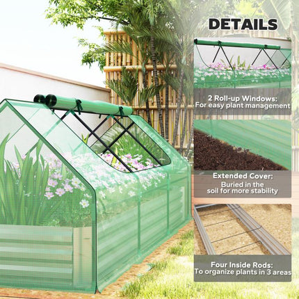 8.6 x 3 x 1ft Metal Planter Box with Mini Greenhouse, Galvanized Raised Garden Bed with Cover, Green and Silver