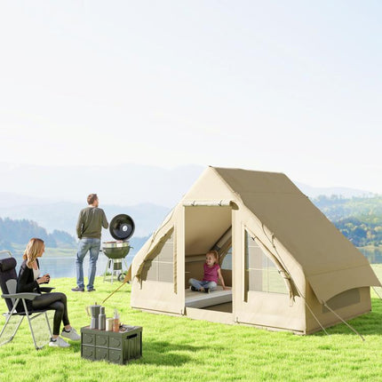 Inflatable Camping Tent with Hand Pump, 4 Season Blow Up Tent, Waterproof and Windproof with Mesh Windows and Doors