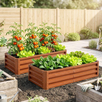 Galvanized Raised Garden Bed, 4 feet x 2 feet x 1 feet Metal Planter Box, for Growing Vegetables, Flowers, Herbs, Succulents, Brown
