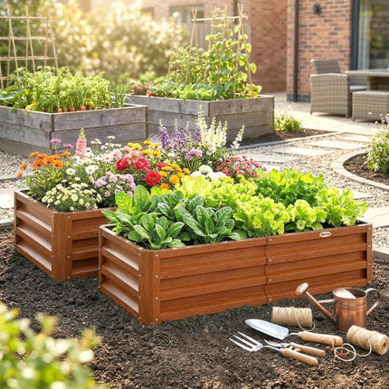 Galvanized Raised Garden Bed, 4 feet x 2 feet x 1 feet Metal Planter Box, for Growing Vegetables, Flowers, Herbs, Succulents, Brown