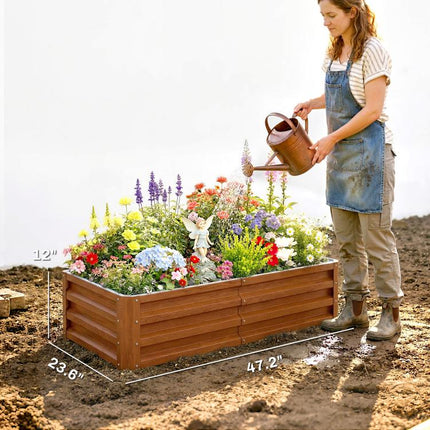 Galvanized Raised Garden Bed, 4 feet x 2 feet x 1 feet Metal Planter Box, for Growing Vegetables, Flowers, Herbs, Succulents, Brown