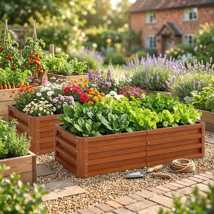 Galvanized Raised Garden Bed, 4 feet x 2 feet x 1 feet Metal Planter Box, for Growing Vegetables, Flowers, Herbs, Succulents, Brown