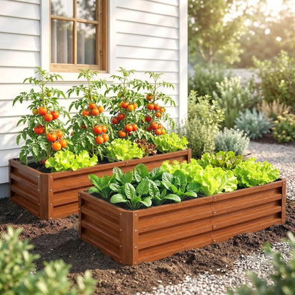 Galvanized Raised Garden Bed, 4 feet x 2 feet x 1 feet Metal Planter Box, for Growing Vegetables, Flowers, Herbs, Succulents, Brown