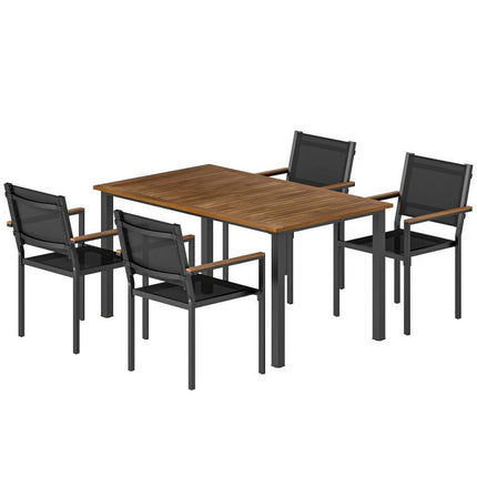 Outdoor Dining Set for 4, Patio Table and Chairs Set with 59 inch Rectangle Acacia Wood Table and 352 LBS Stackable Chairs