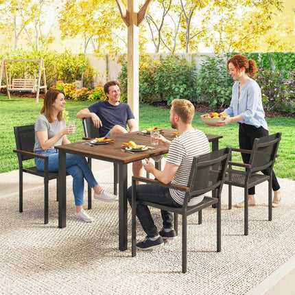 Outdoor Dining Set for 4, Patio Table and Chairs Set with 59 inch Rectangle Acacia Wood Table and 352 LBS Stackable Chairs
