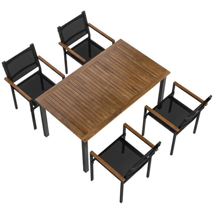 Outdoor Dining Set for 4, Patio Table and Chairs Set with 59 inch Rectangle Acacia Wood Table and 352 LBS Stackable Chairs