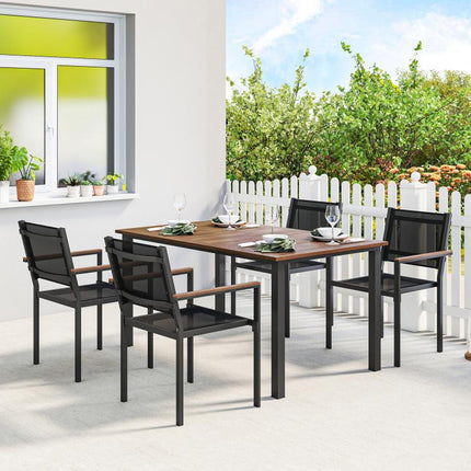 Outdoor Dining Set for 4, Patio Table and Chairs Set with 59 inch Rectangle Acacia Wood Table and 352 LBS Stackable Chairs
