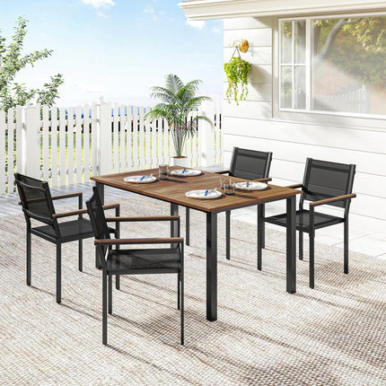 Outdoor Dining Set for 4, Patio Table and Chairs Set with 59 inch Rectangle Acacia Wood Table and 352 LBS Stackable Chairs