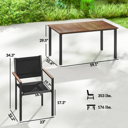 Outdoor Dining Set for 4, Patio Table and Chairs Set with 59 inch Rectangle Acacia Wood Table and 352 LBS Stackable Chairs