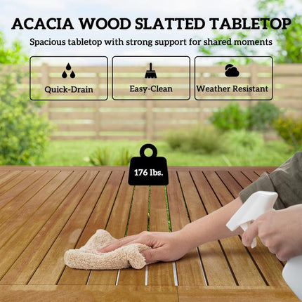 Outdoor Dining Set for 4, Patio Table and Chairs Set with 59 inch Rectangle Acacia Wood Table and 352 LBS Stackable Chairs