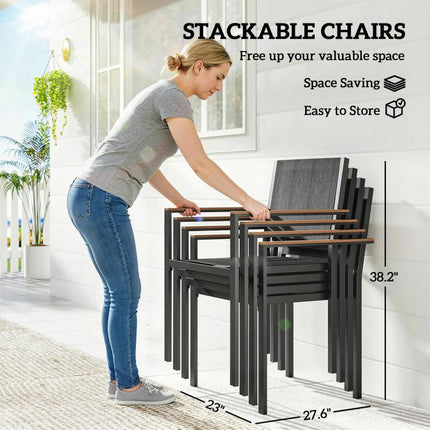 Outdoor Dining Set for 4, Patio Table and Chairs Set with 59 inch Rectangle Acacia Wood Table and 352 LBS Stackable Chairs
